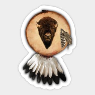 Bison head on Indian shield Sticker